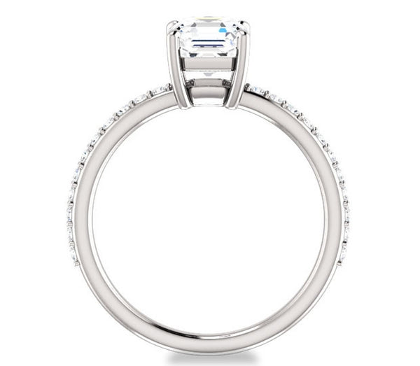 1.30ct (6.5mm) Asscher  14K White Gold Engagement Ring with Sidestones