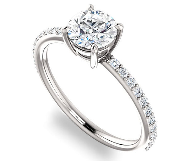 1.00ct (6.5mm) Round  14K White Gold Engagement Ring with Sidestones