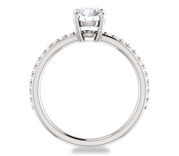 1.00ct (6.5mm) Round  14K White Gold Engagement Ring with Sidestones