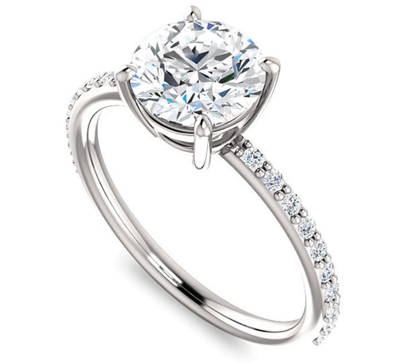 1.50ct (7.5mm) Round Moissanite 14k White Gold Engagement Ring with Sidestones