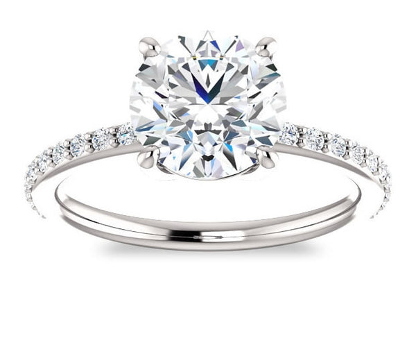 1.90ct (8.0mm) Round  14K White Gold Engagement Ring with Sidestones