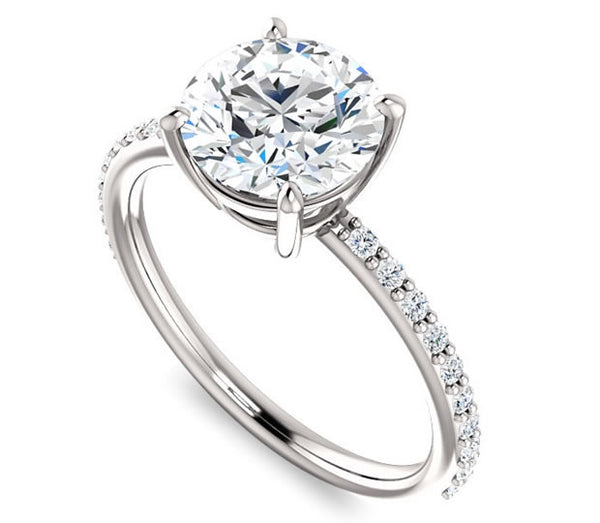 1.90ct (8.0mm) Round  14K White Gold Engagement Ring with Sidestones