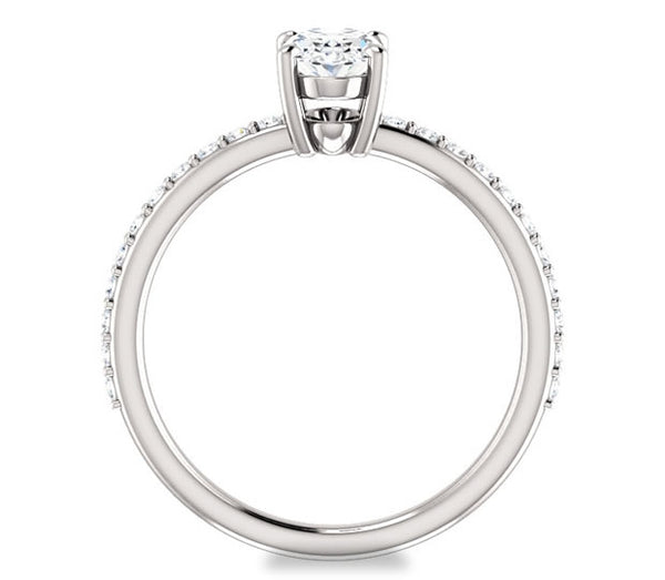 0.90ct (7.0x5.0mm) Oval  14K White Gold Engagement Ring with Sidestones