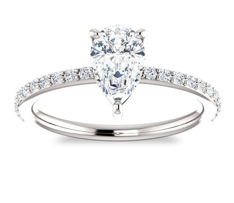 0.94ct (8.0x5.0mm) Pear Moissanite 14k White Gold Engagement Ring with Sidestones