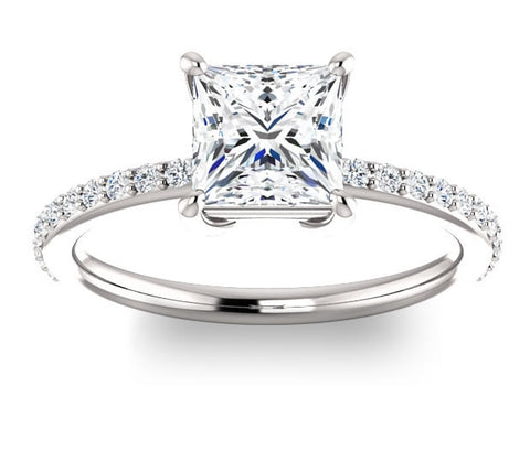 1.30ct (6.0mm) Princess  14K White Gold Engagement Ring with Sidestones