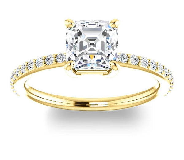 1.30ct (6.5mm) Asscher  14K Yellow Gold Engagement Ring with Sidestones