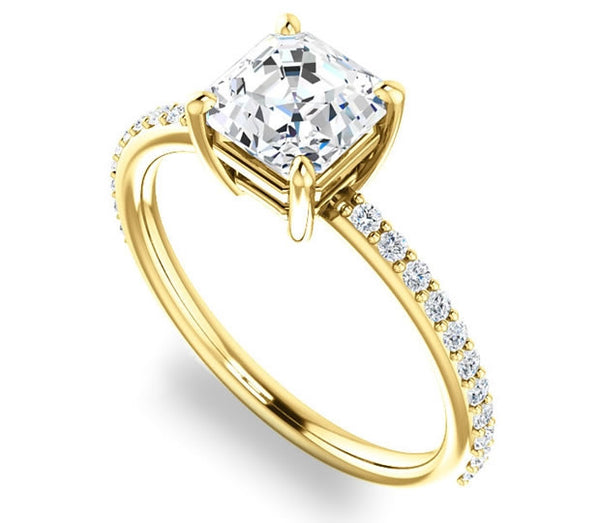 1.30ct (6.5mm) Asscher  14K Yellow Gold Engagement Ring with Sidestones