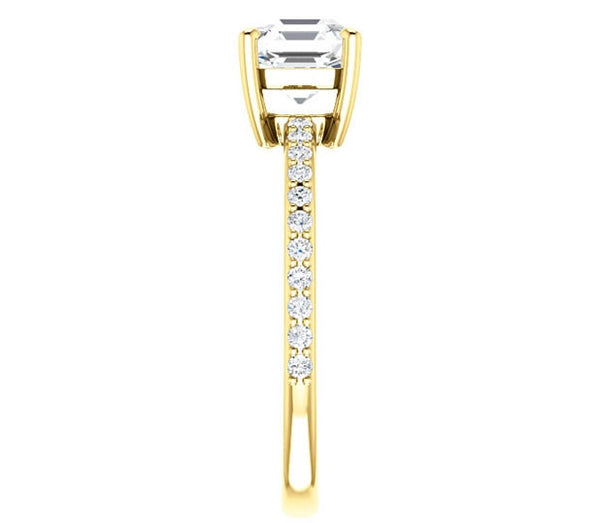 1.30ct (6.5mm) Asscher  14K Yellow Gold Engagement Ring with Sidestones