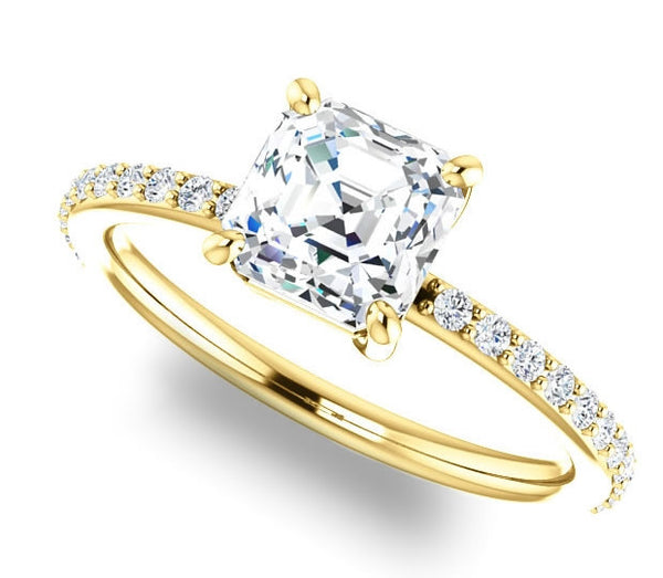 1.30ct (6.5mm) Asscher  14K Yellow Gold Engagement Ring with Sidestones