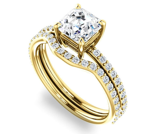 1.30ct (6.5mm) Asscher  14K Yellow Gold Engagement Ring with Sidestones