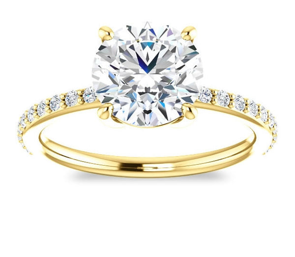 1.90ct (8.0mm) Round  14K Yellow Gold Engagement Ring with Sidestones