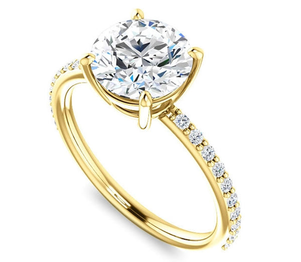 1.90ct (8.0mm) Round  14K Yellow Gold Engagement Ring with Sidestones