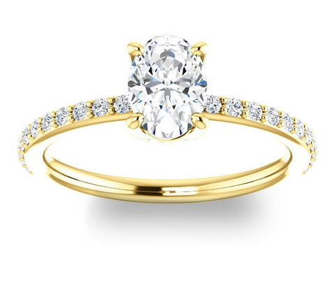 0.90ct (7.0x5.0mm) Oval  14K Yellow Gold Engagement Ring with Sidestones