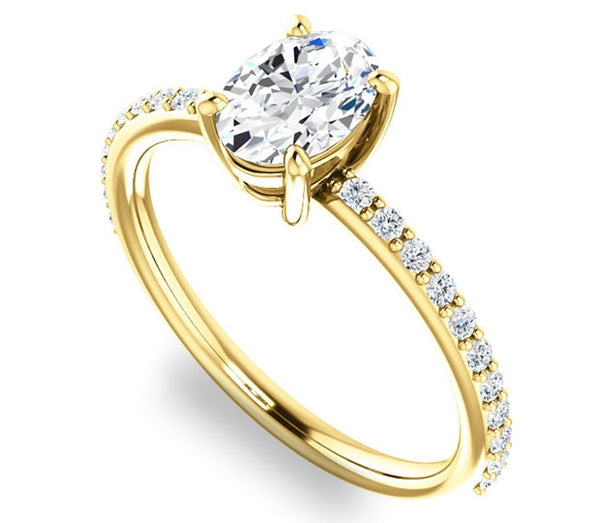 0.90ct (7.0x5.0mm) Oval  14K Yellow Gold Engagement Ring with Sidestones