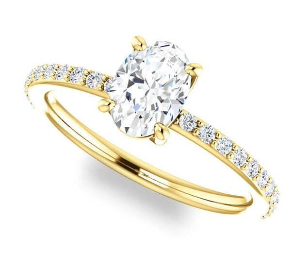 0.90ct (7.0x5.0mm) Oval  14K Yellow Gold Engagement Ring with Sidestones