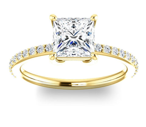 1.30ct (6.0mm) Princess  14K Yellow Gold Engagement Ring with Sidestones