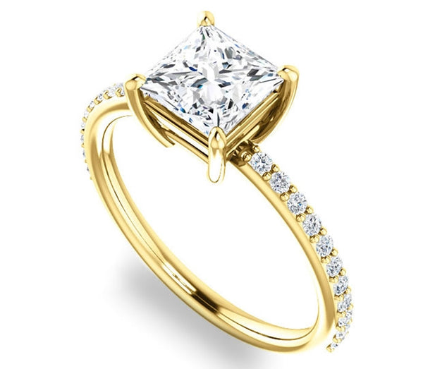 1.30ct (6.0mm) Princess  14K Yellow Gold Engagement Ring with Sidestones