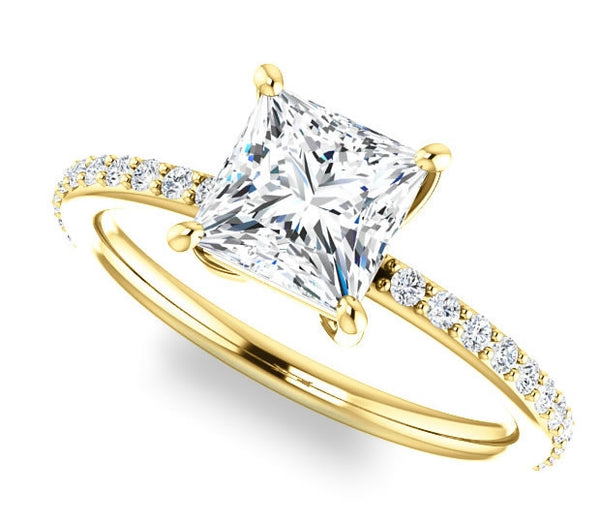 1.30ct (6.0mm) Princess  14K Yellow Gold Engagement Ring with Sidestones