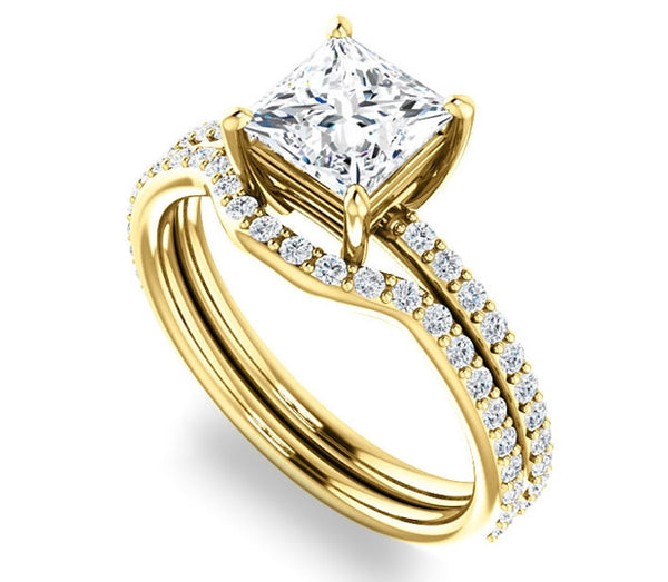 1.30ct (6.0mm) Princess  14K Yellow Gold Engagement Ring with Sidestones