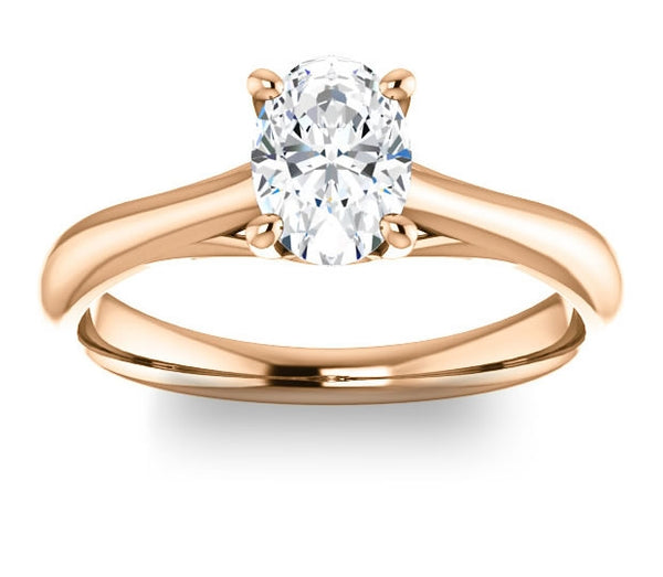 0.90ct (7.0x5.0mm) Oval  14K Rose Gold Modern Cathedral Engagement Ring