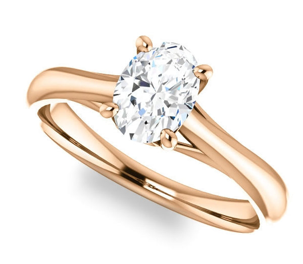 0.90ct (7.0x5.0mm) Oval  14K Rose Gold Modern Cathedral Engagement Ring