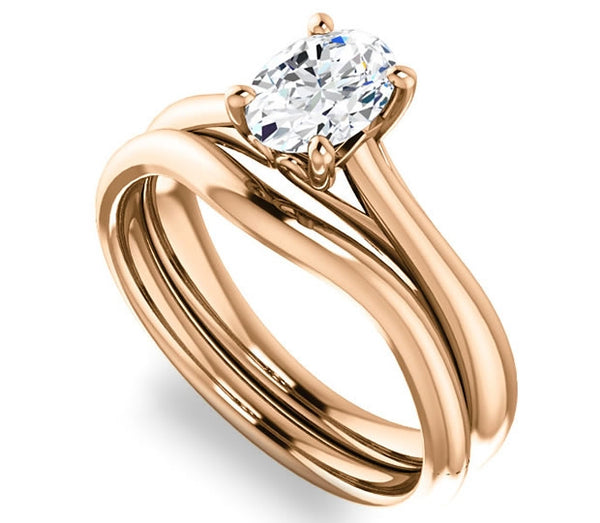 0.90ct (7.0x5.0mm) Oval  14K Rose Gold Modern Cathedral Engagement Ring