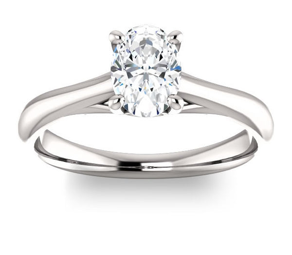 0.90ct (7.0x5.0mm) Oval  14K White Gold Modern Cathedral Engagement Ring