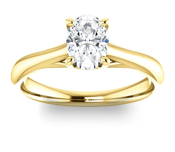 0.90ct (7.0x5.0mm) Oval  14K Yellow Gold Modern Cathedral Engagement Ring