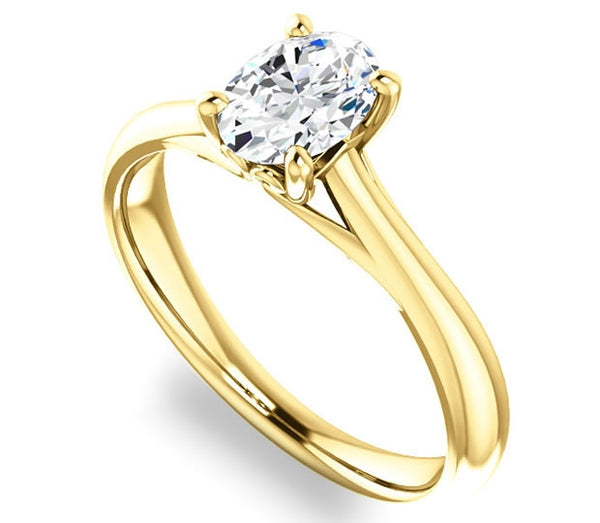 0.90ct (7.0x5.0mm) Oval  14K Yellow Gold Modern Cathedral Engagement Ring