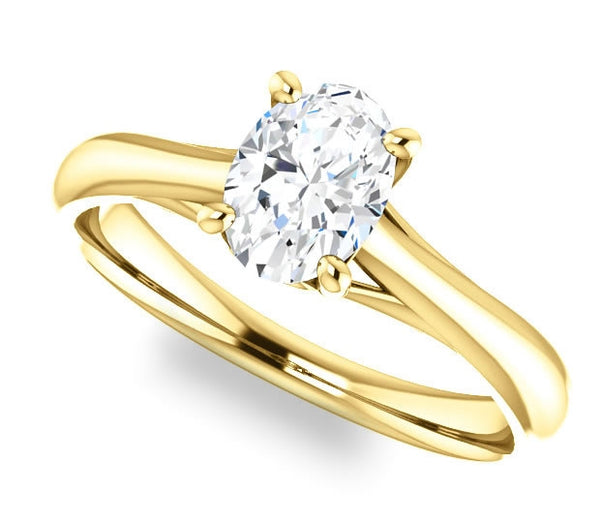 0.90ct (7.0x5.0mm) Oval  14K Yellow Gold Modern Cathedral Engagement Ring