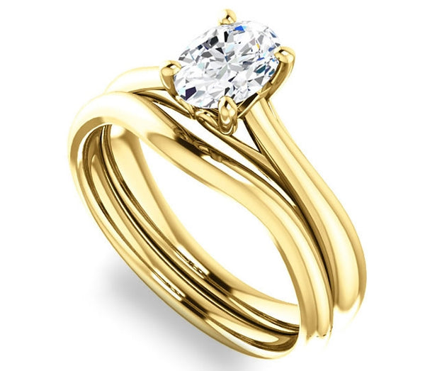 0.90ct (7.0x5.0mm) Oval  14K Yellow Gold Modern Cathedral Engagement Ring