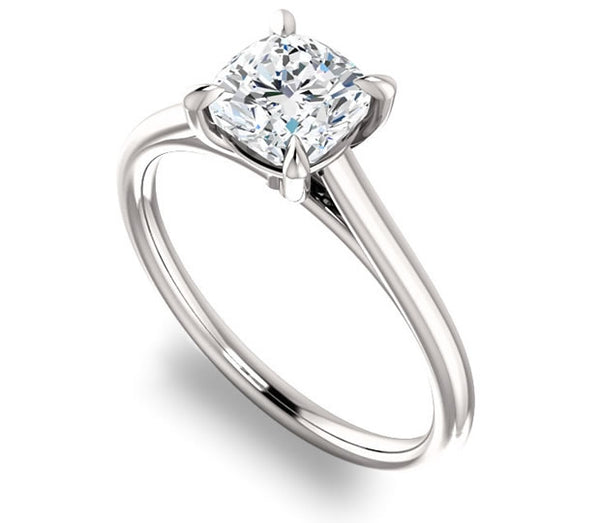 1.30ct (6.5mm) Cushion  14K White Gold Solitaire Engagement Ring