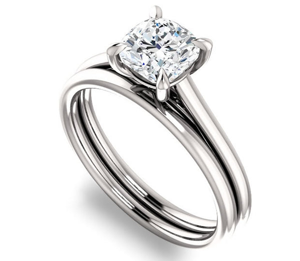 1.30ct (6.5mm) Cushion  14K White Gold Solitaire Engagement Ring