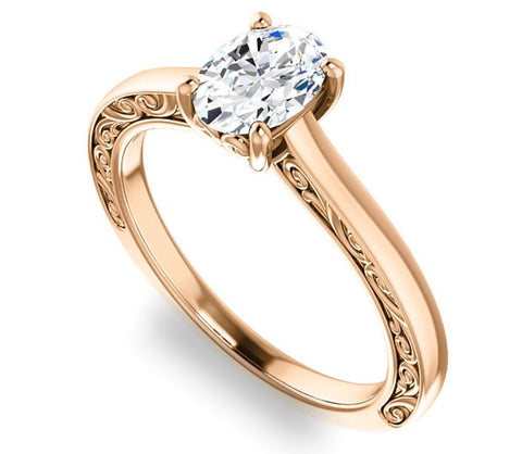 0.90ct (7.0x5.0mm) Oval  14K Rose Gold Solitaire Engagement Ring