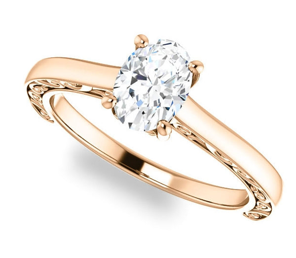 0.90ct (7.0x5.0mm) Oval  14K Rose Gold Solitaire Engagement Ring