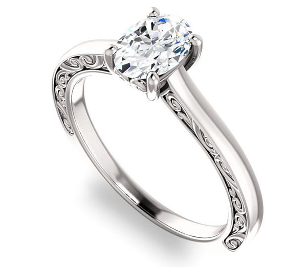 0.90ct (7.0x5.0mm) Oval  14K White Gold Solitaire Engagement Ring