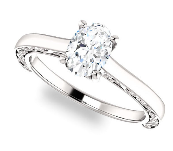 0.90ct (7.0x5.0mm) Oval  14K White Gold Solitaire Engagement Ring