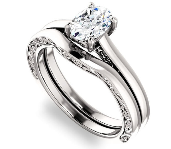 0.90ct (7.0x5.0mm) Oval  14K White Gold Solitaire Engagement Ring