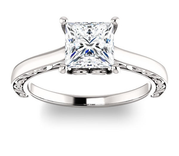 1.30ct (6.0mm) Princess  14K White Gold Solitaire Engagement Ring