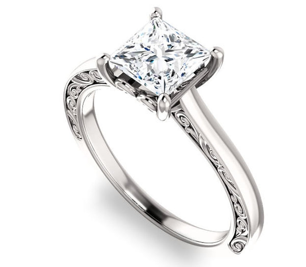 1.30ct (6.0mm) Princess  14K White Gold Solitaire Engagement Ring