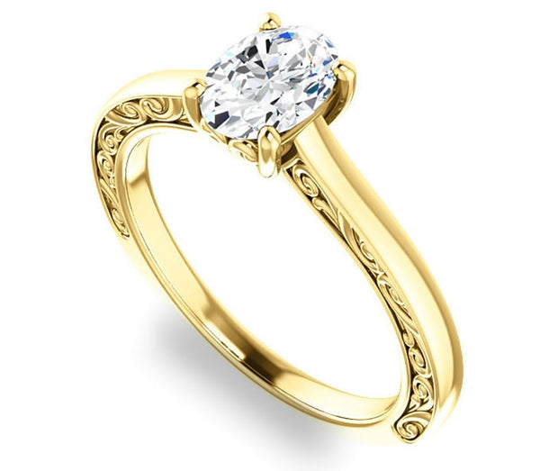 0.90ct (7.0x5.0mm) Oval  14K Yellow Gold Solitaire Engagement Ring