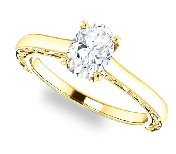 0.90ct (7.0x5.0mm) Oval  14K Yellow Gold Solitaire Engagement Ring