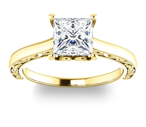 1.30ct (6.0mm) Princess  14K Yellow Gold Solitaire Engagement Ring