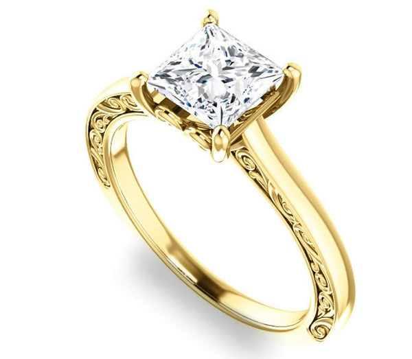 1.30ct (6.0mm) Princess  14K Yellow Gold Solitaire Engagement Ring