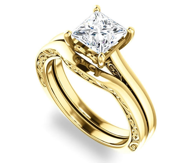 1.30ct (6.0mm) Princess  14K Yellow Gold Solitaire Engagement Ring