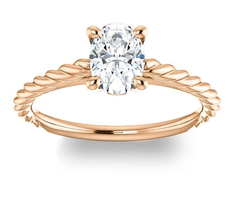 0.90ct (7.0x5.0mm) Oval  14K Rose Gold Solitaire Engagement Ring with Accents