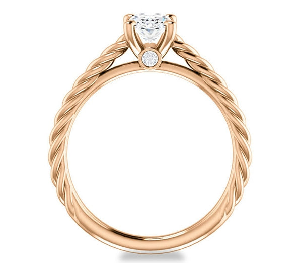 0.90ct (7.0x5.0mm) Oval  14K Rose Gold Solitaire Engagement Ring with Accents