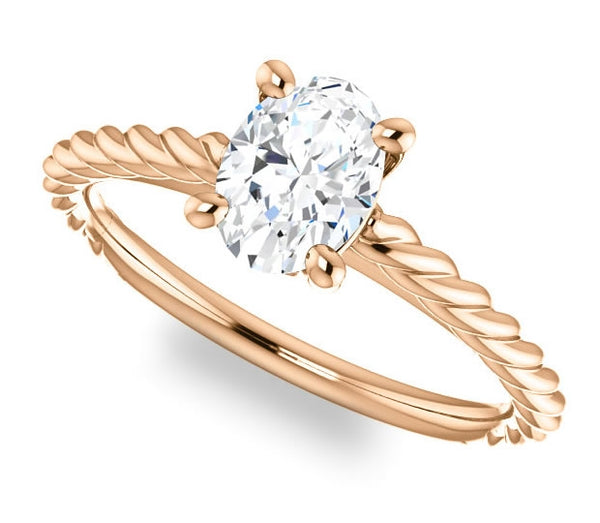 0.90ct (7.0x5.0mm) Oval  14K Rose Gold Solitaire Engagement Ring with Accents