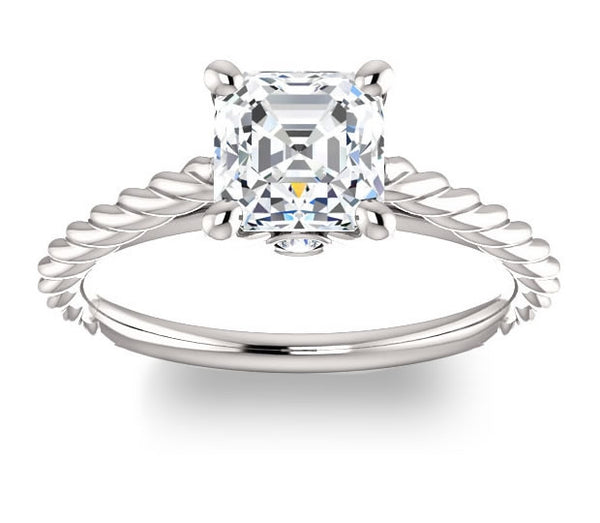 1.30ct (6.5mm) Asscher  14K White Gold Solitaire Engagement Ring with Accents