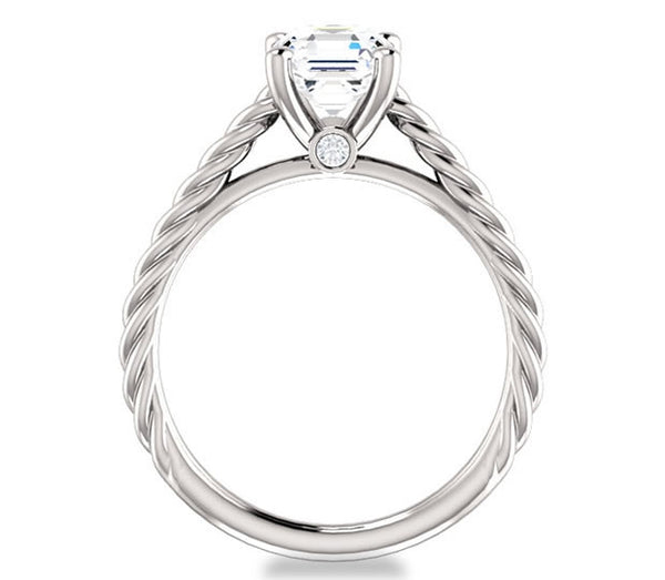 1.30ct (6.5mm) Asscher  14K White Gold Solitaire Engagement Ring with Accents